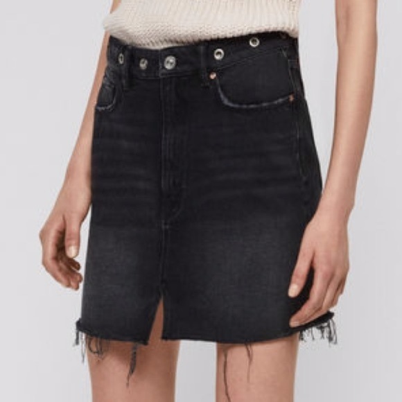 ALL SAINTS Lila Eyelet Black Denim Mini Skirt NWT - Picture 4 of 9